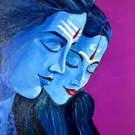 Handcrafted Shiv Parvati Canvas Painting for Spiritual Wall Decor